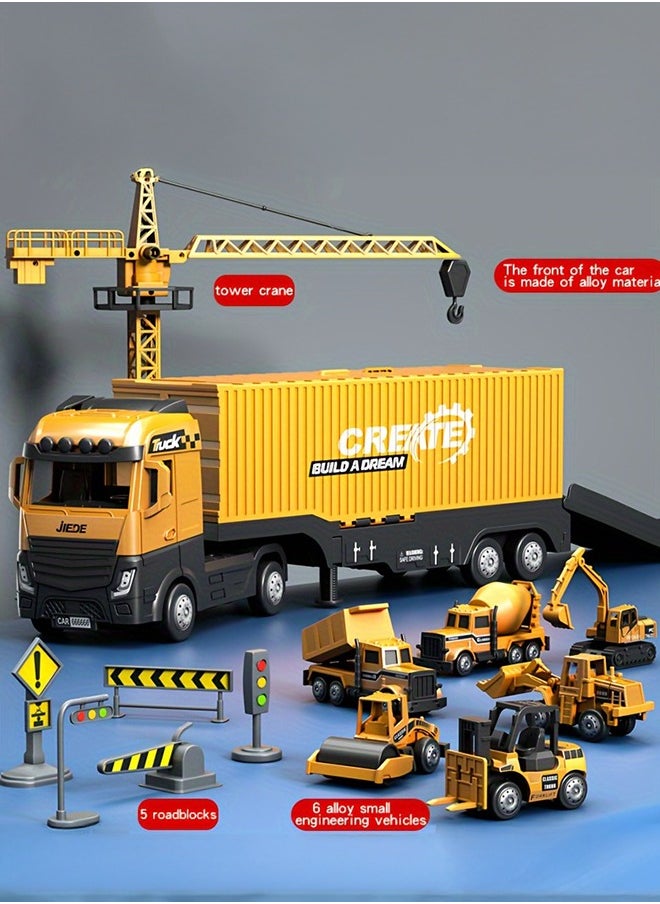 XiuWoo Construction Site Truck Toy Kids, Cranes, Excavator trucks, Cement mixers, Dump trucks, Forklifts, Enhances Creativity Perfect for Group Play Skill Development ideal gift  - Image 1