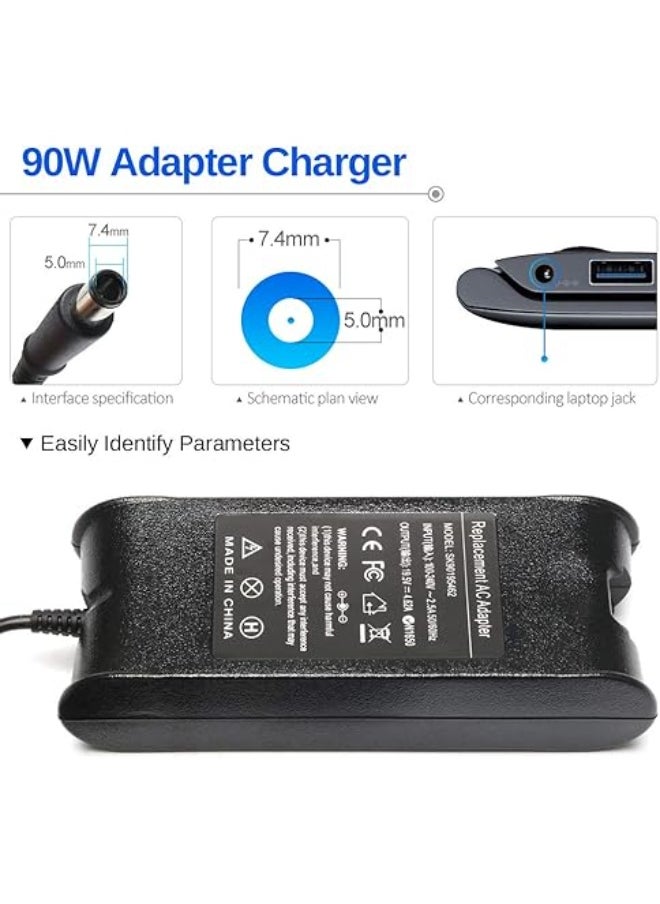 Generic - 90W Laptop Charger for Dell Latitude & Inspiron Series – Compatible Power Adapter with Supply Cord – PA-10 Type - Image 1