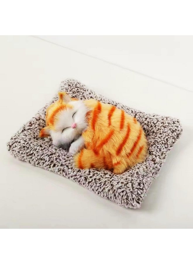 Super Toy Cute Sleeping Cat Plush Toy With Meow Sound, Gift For Kids Car Dashboard Accessories (Stripped Orange) - Image 1