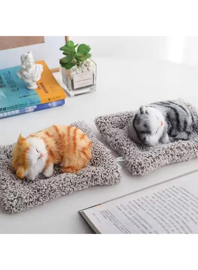 Super Toy Cute Sleeping Cat Plush Toy With Meow Sound, Gift For Kids Car Dashboard Accessories (Stripped Orange) - Image 3