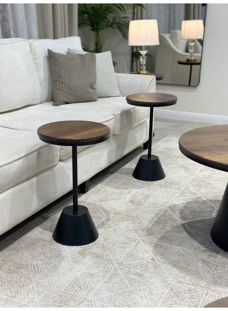 TOODOO Large table with 4 service tables, brown wood and iron - Image 4