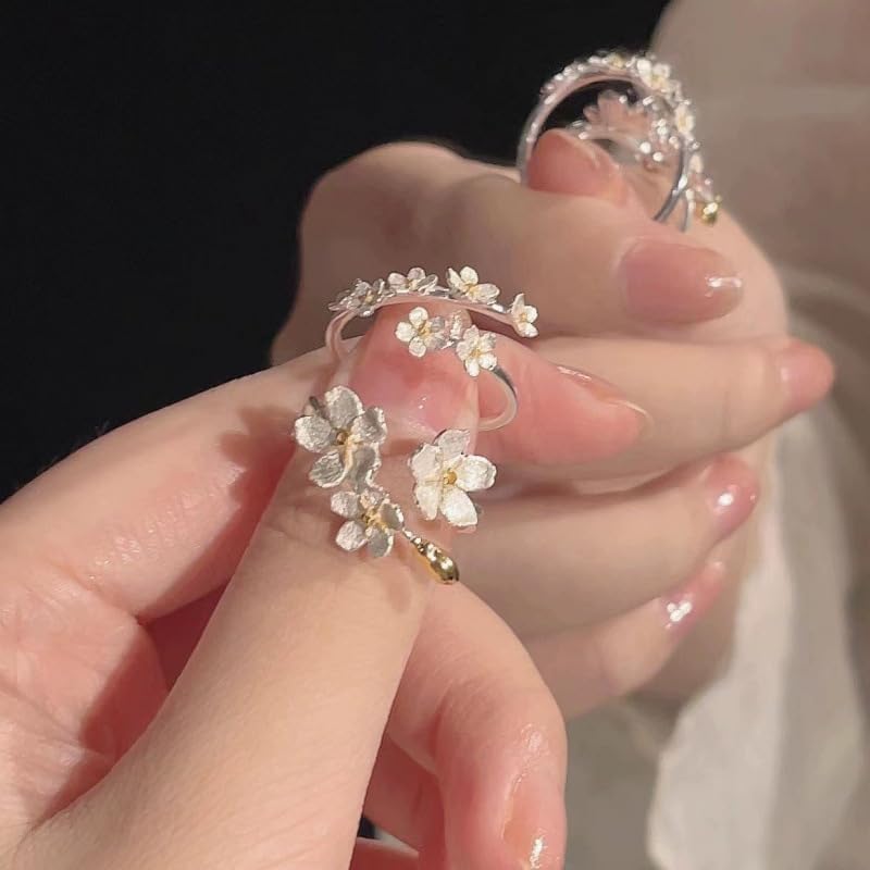 Nan 1 Pair Silver Dainty Camellia Flower Ring for Women - Elegant Wedding Jewelry - Image 1