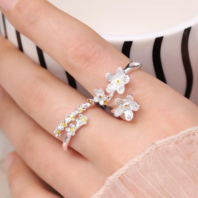 Nan 1 Pair Silver Dainty Camellia Flower Ring for Women - Elegant Wedding Jewelry - Image 2