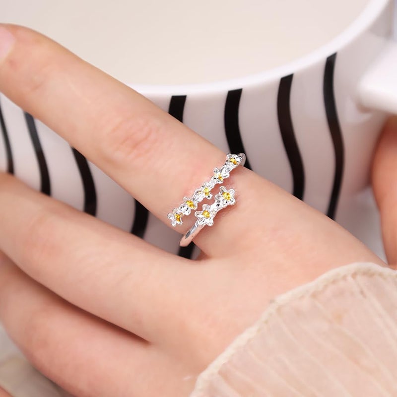 Nan 1 Pair Silver Dainty Camellia Flower Ring for Women - Elegant Wedding Jewelry - Image 4