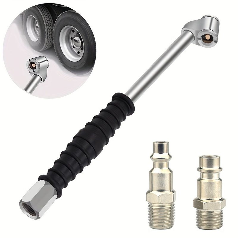 EU Dual Head Air Chuck 1/4 FNPT Tire Quick Plug 2 Way Connect Inflator Gauge - Image 1