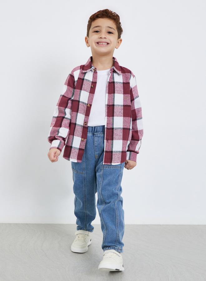 ستايلي قميص فلانيل بنقشة مربعات وأكمام طويلة - Image 2