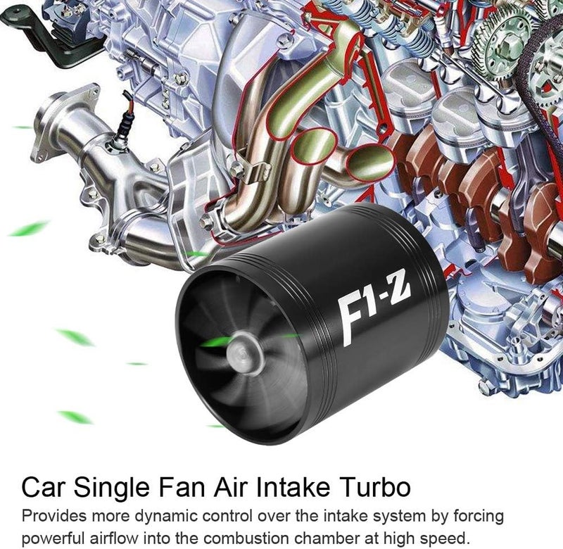 woobles for air intake turbo fan  Car Air Intake Turbonator, Aluminum Alloy Dual Fan Turbine Charger Gas Fuel Saver Turbo with Rubber Holder(Black) - Image 3