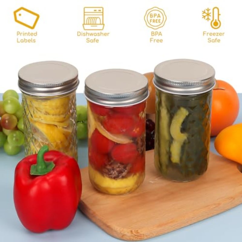6-Pack 12oz Wide Moth Mason Jars with Silver Metal Lids Versatile Glas Jars for Canning, honey, Jam, Jelly, Kitchen Storage, and DIY Wedding Favors Durable Containers for Home and Craft Use - Image 4