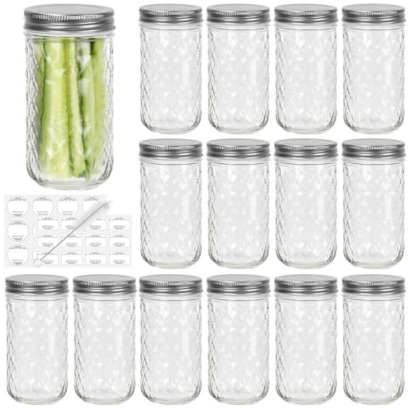 6-Pack 12oz Wide Moth Mason Jars with Silver Metal Lids Versatile Glas Jars for Canning, honey, Jam, Jelly, Kitchen Storage, and DIY Wedding Favors Durable Containers for Home and Craft Use - Image 1
