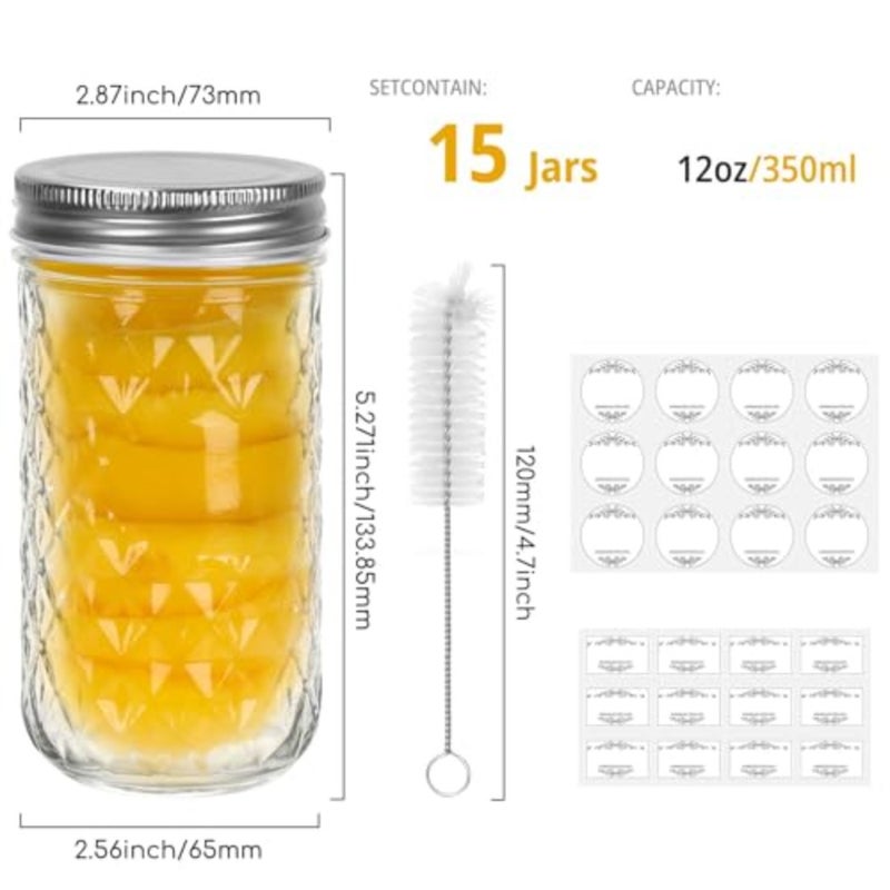 6-Pack 12oz Wide Moth Mason Jars with Silver Metal Lids Versatile Glas Jars for Canning, honey, Jam, Jelly, Kitchen Storage, and DIY Wedding Favors Durable Containers for Home and Craft Use - Image 2