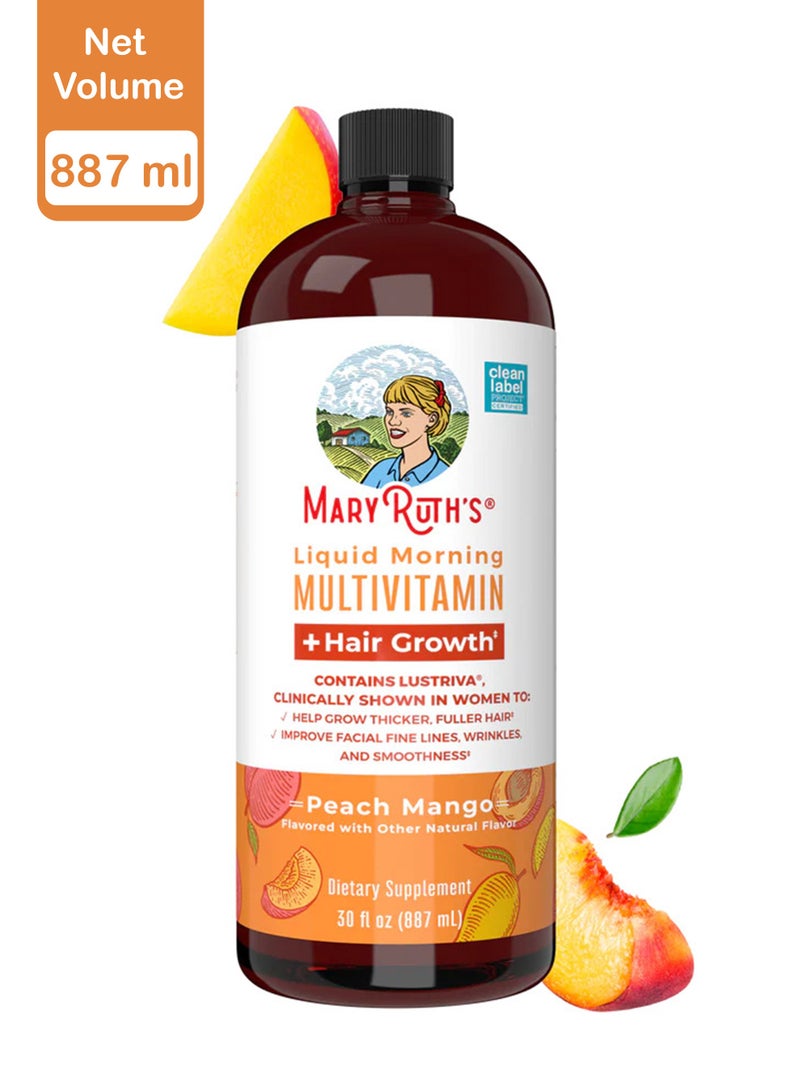 MaryRuth's Liquid Morning Multivitamin + Hair Growth , Peach Mango, 30 fl oz (887 ml) - Image 1