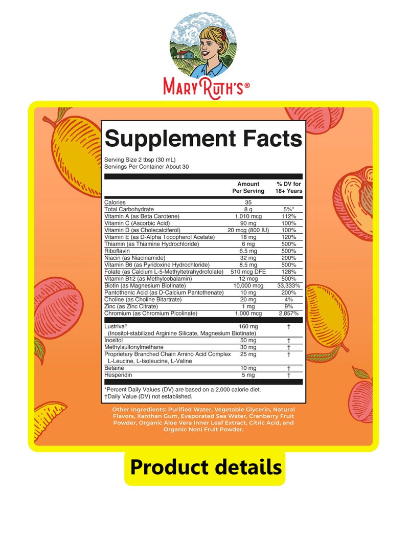 MaryRuth's Liquid Morning Multivitamin + Hair Growth , Peach Mango, 30 fl oz (887 ml) - Image 2