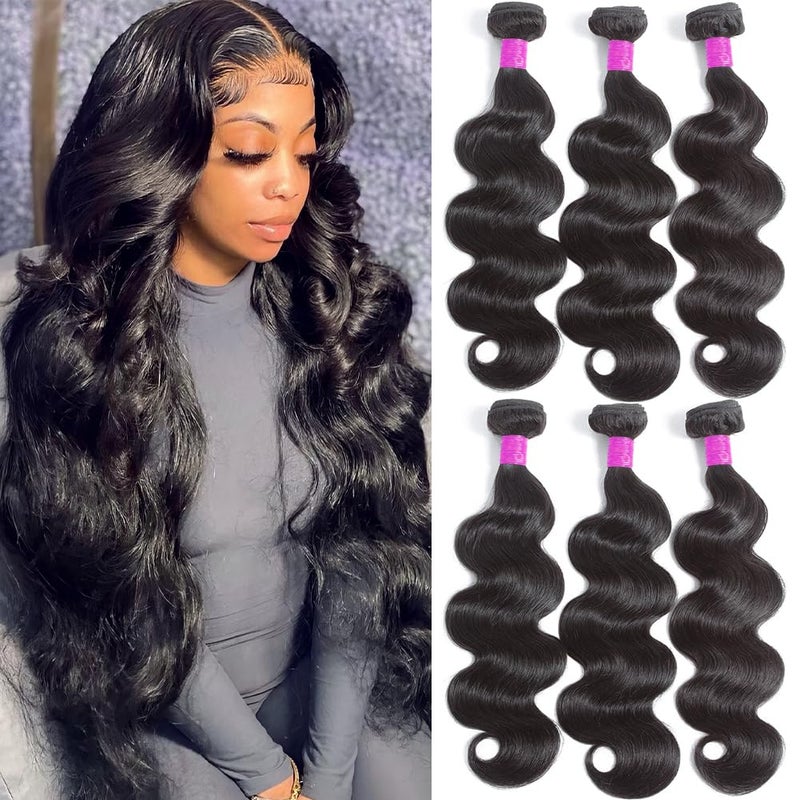 Flady 12A Brazilian Human Hair Bundles Body Wave 3 Bundles Human Hair 22 24 24 Inch Virgin Hair Bundles Deals Human Hair Weave Body Wave Human Hair Extensions Natural Color
