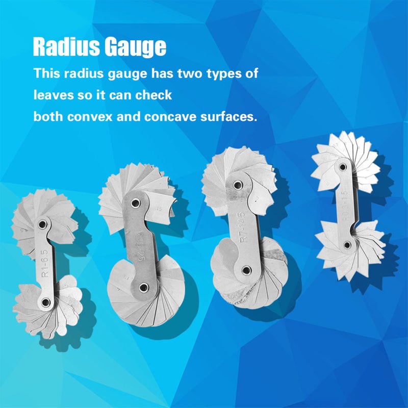 4pcs Stainless Steel Radius Fillet Gauge Measuring Tool R0.3-1.5/ R1-6.5/ R7-14.5/ R15-25 - Image 4