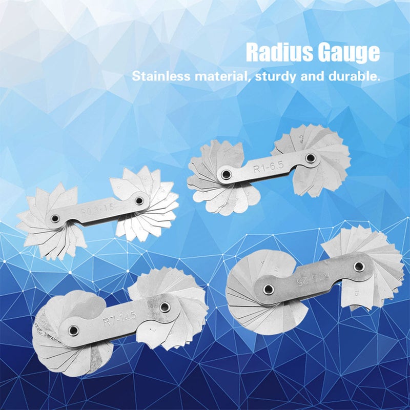 4pcs Stainless Steel Radius Fillet Gauge Measuring Tool R0.3-1.5/ R1-6.5/ R7-14.5/ R15-25 - Image 3