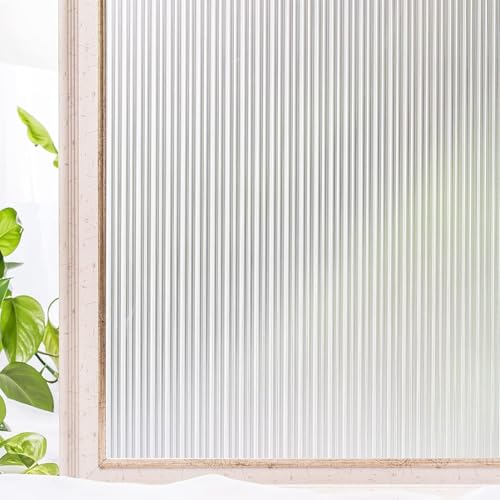 HOME13™ Frosted Glass Window Film Self Adheisve Decoartive Window Privacy Film Heat Control Removable Vinyl Window Sticker for Home Office (16"x50" Inch, Fluted Frosted) - Image 1