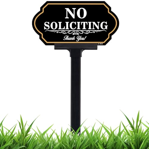 DXSIGN No Soliciting Sign for House with Stake - 40-mil Thick Aluminum - 5x10 Inch/37 Inch High - Adjustable Height - Outdoor Yard Sign for Home and Front Door (A1513) - Image 1
