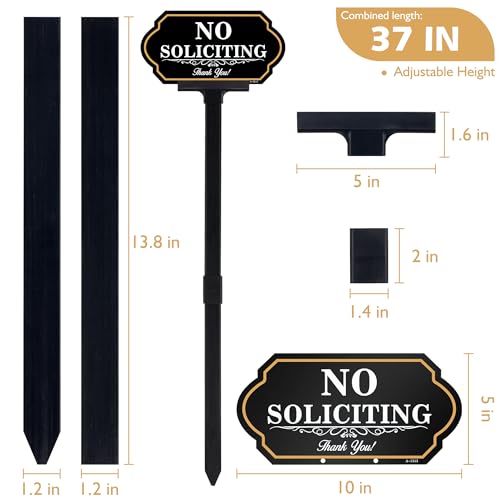 DXSIGN No Soliciting Sign for House with Stake - 40-mil Thick Aluminum - 5x10 Inch/37 Inch High - Adjustable Height - Outdoor Yard Sign for Home and Front Door (A1513) - Image 2