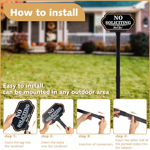 DXSIGN No Soliciting Sign for House with Stake - 40-mil Thick Aluminum - 5x10 Inch/37 Inch High - Adjustable Height - Outdoor Yard Sign for Home and Front Door (A1513) - Image 3
