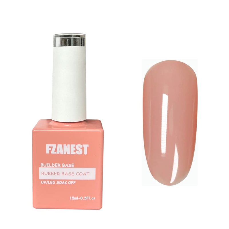 FZANEST Nude Rubber Nail Base Gel Polish, Builder Bottle Nail Strengthener Self-level Extension Fiber Gel, UV LED Base Coat - Image 1