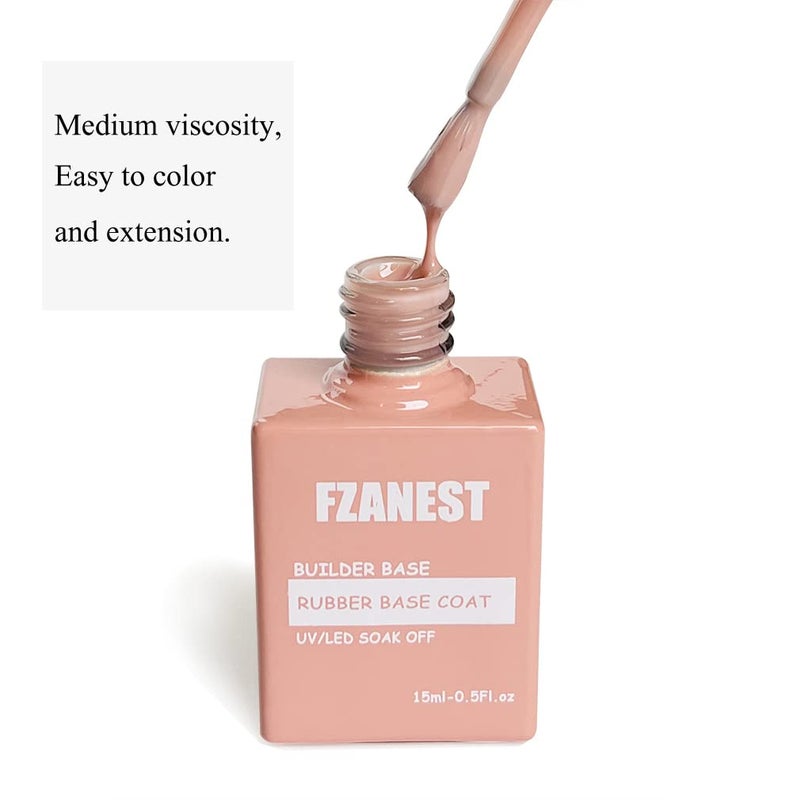 FZANEST Nude Rubber Nail Base Gel Polish, Builder Bottle Nail Strengthener Self-level Extension Fiber Gel, UV LED Base Coat - Image 4