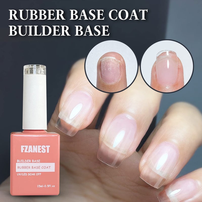 FZANEST Nude Rubber Nail Base Gel Polish, Builder Bottle Nail Strengthener Self-level Extension Fiber Gel, UV LED Base Coat - Image 2