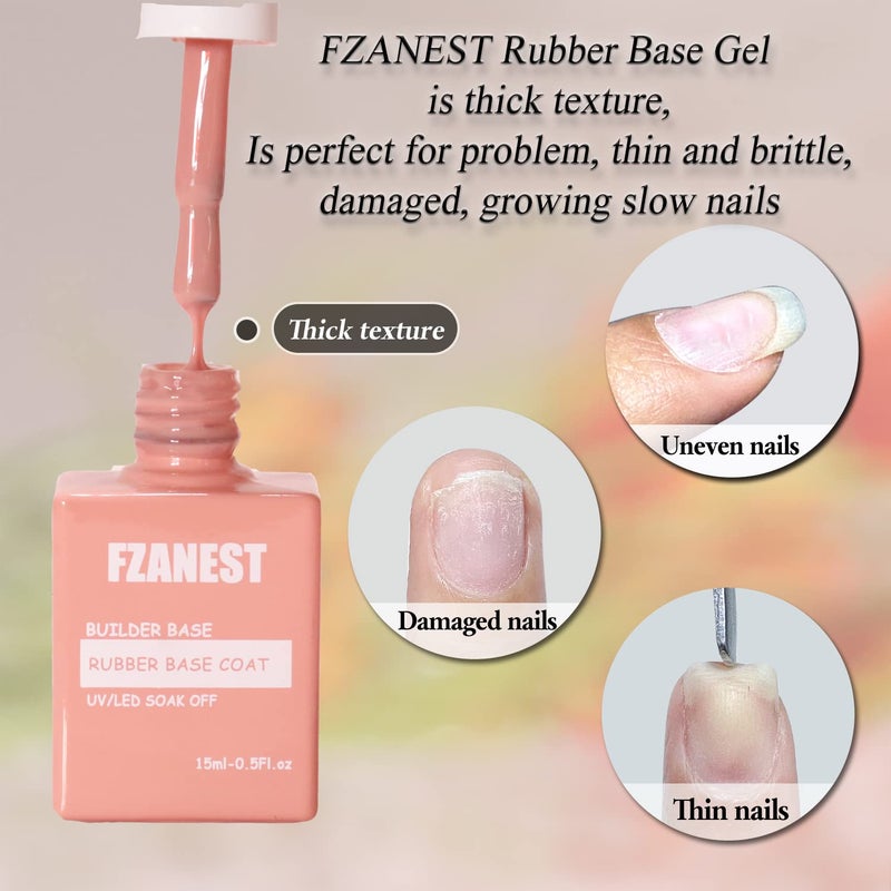 FZANEST Nude Rubber Nail Base Gel Polish, Builder Bottle Nail Strengthener Self-level Extension Fiber Gel, UV LED Base Coat - Image 5