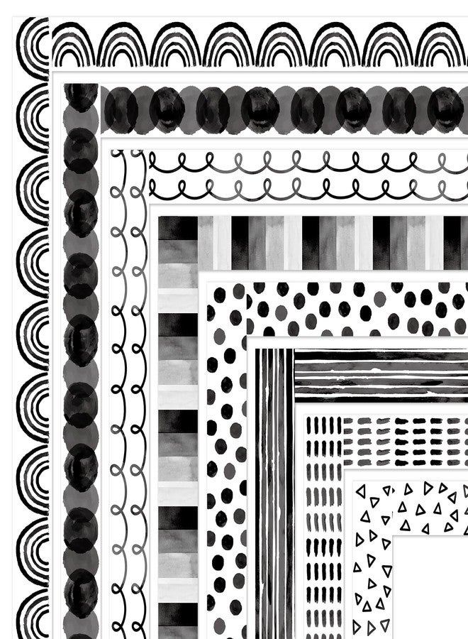 وولاين شريط لاصق لتزيين لوحات الإعلانات من والين، بطول 82 قدمًا، باللونين الأسود والأبيض، بنمط نقاط قوس قزح، مناسب للفصول الدراسية والمكاتب والحفلات. - Image 1