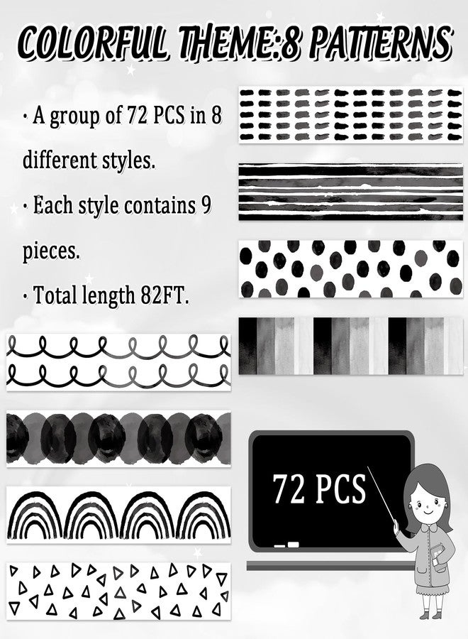 وولاين شريط لاصق لتزيين لوحات الإعلانات من والين، بطول 82 قدمًا، باللونين الأسود والأبيض، بنمط نقاط قوس قزح، مناسب للفصول الدراسية والمكاتب والحفلات. - Image 3