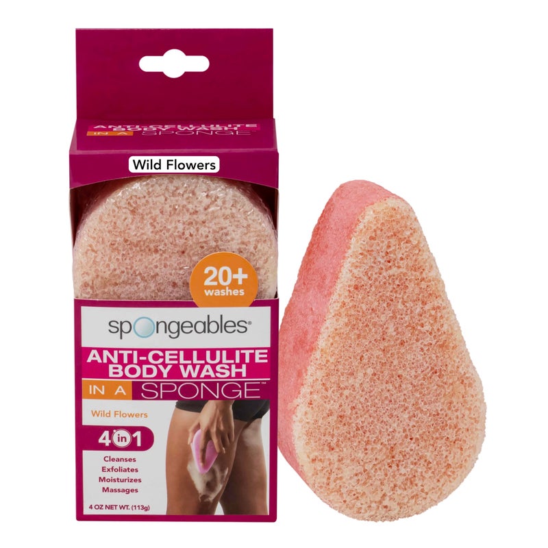 Spongeables Anti Cellulite Body Wash in a 20 Wash Sponge Wild Flower 1 Count