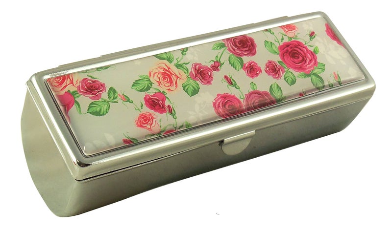 Houder Designer Lipstick Case with Mirror for Purse - Decorative Lipstick Holder with Gift Box - Velvet Lined - Protect Your Lipsticks in Style (Red Roses) - Image 2