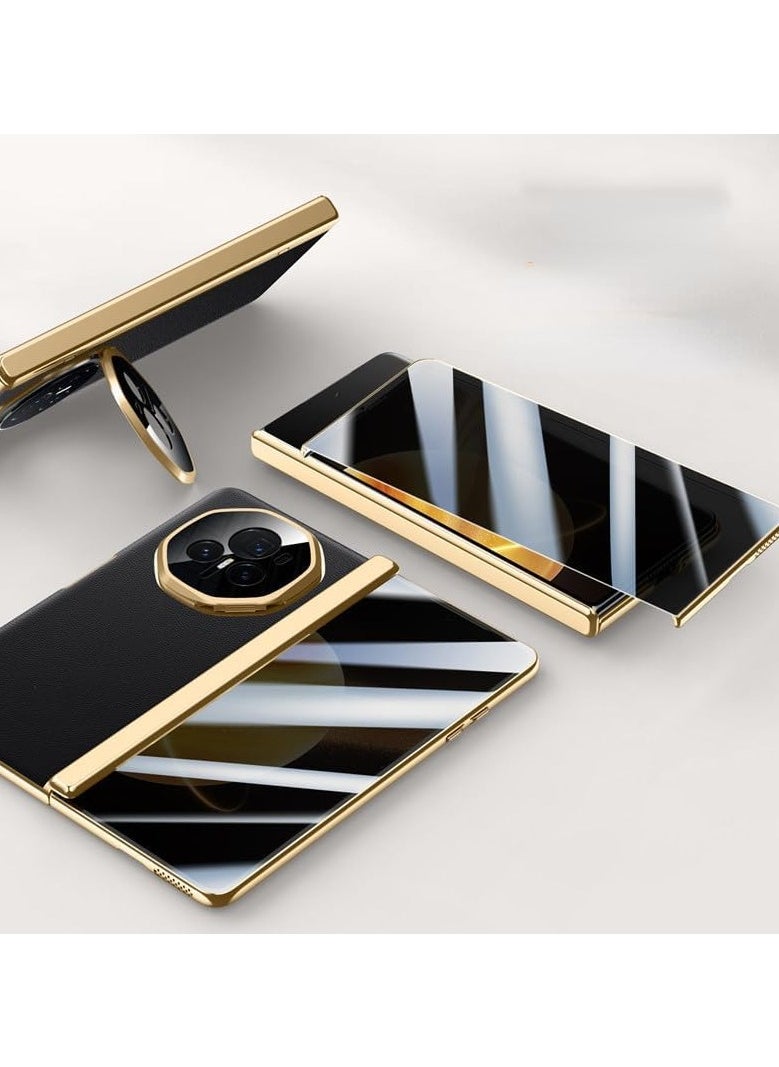 General Compatible with Honor Magic V3 Electroplated Frame Magnetic Hinge Protection Grain Leather Case with Lens Holder Privacy Screen Protector For Magic V3  - Image 1