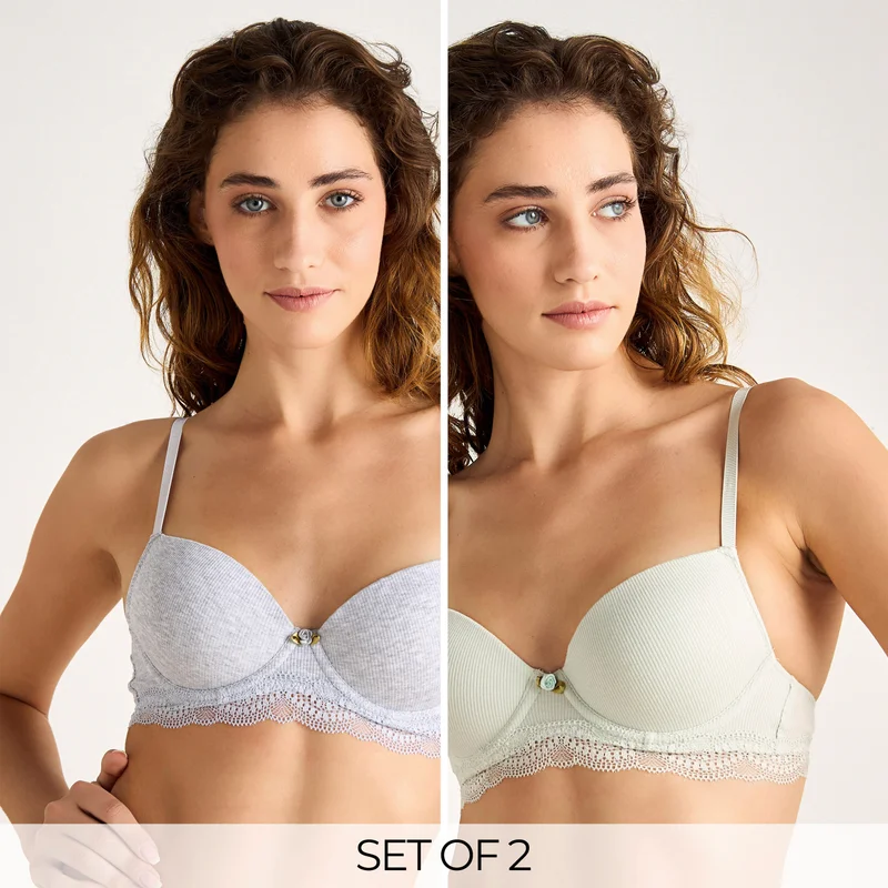 Splash FAV Set of 2 - Ribbed Push-Up Bra with Lace Trim