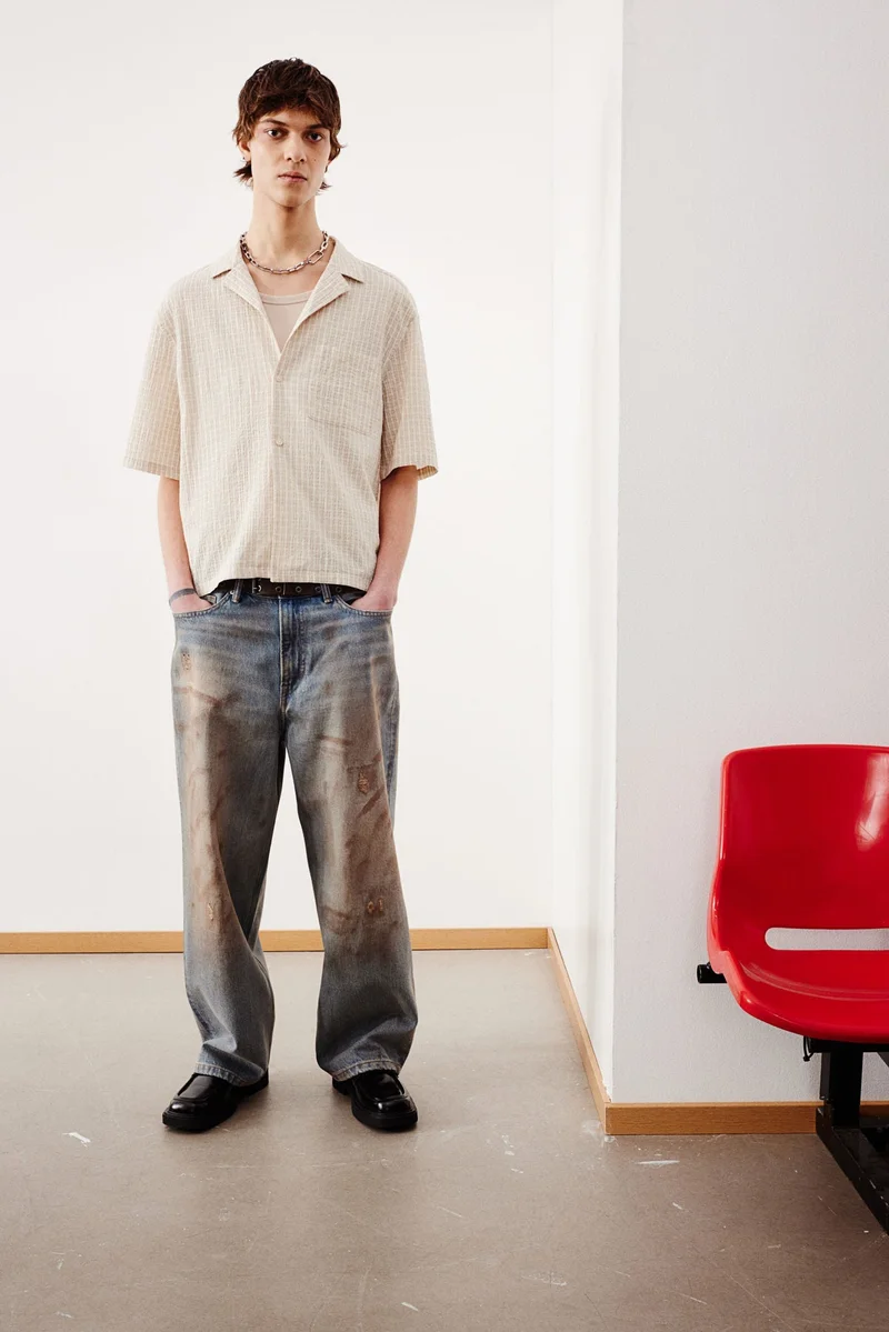 اتش اند ام Loose Fit Seersucker resort shirt