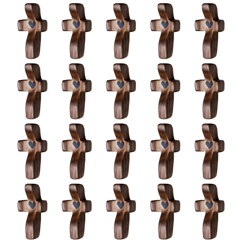 JIUKONG 20-Pack Wooden Cross Fidget, Handmade Pocket Wood Crosses, Cross My Heart | Encouragement Gift, Relieve Anxiety for Yourself, Inspirational Easter Gift for Christian Faith, Prayer, Valentines Day Gifts - Image 1