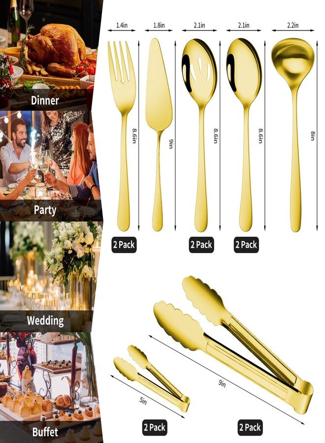 Gisly Gold 12 Pieces Serving Utensils Include Large Serving Spoons,Slotted Serving Spoons,Serving Forks,Serving Tongs,Appetizers Tongs,Soup Ladle and Pie Cake Server for Buffet Catering - Image 2