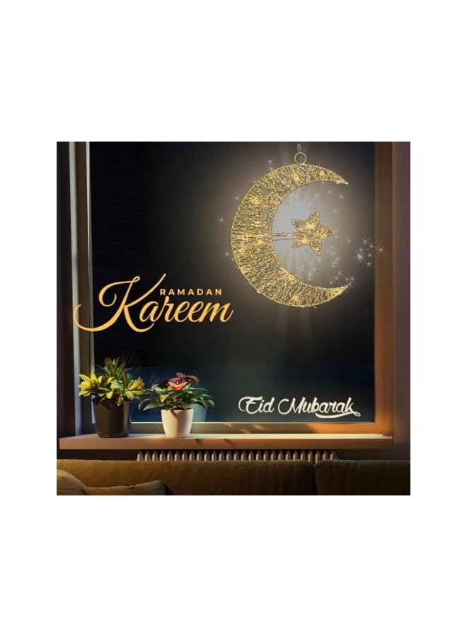 The Bros زينة ضوء نجمة وهلال من الحديد الذهبي 30 سم - زينة معلقة متلألئة لرمضان والعيد مع أضواء تعمل بالبطارية، مثالية للمنزل، الجدار، الحديقة، وزينة الحفلات - أفضل هدية - Image 3