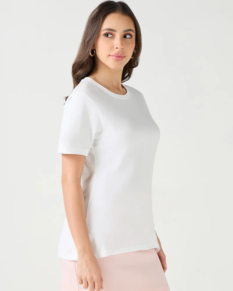 bewakoof Women's White Slim Fit T-shirt