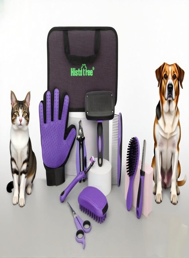 Kriopy Pet Grooming Tools Kit-9 Packs Dog Cat Grooming Kit Dog Cat Grooming Supplies Dog Cat Brush Set Dog Nail Clippers and Cat Trimming Tools for Short and Long Hair Dog Cat Grooming - Image 1