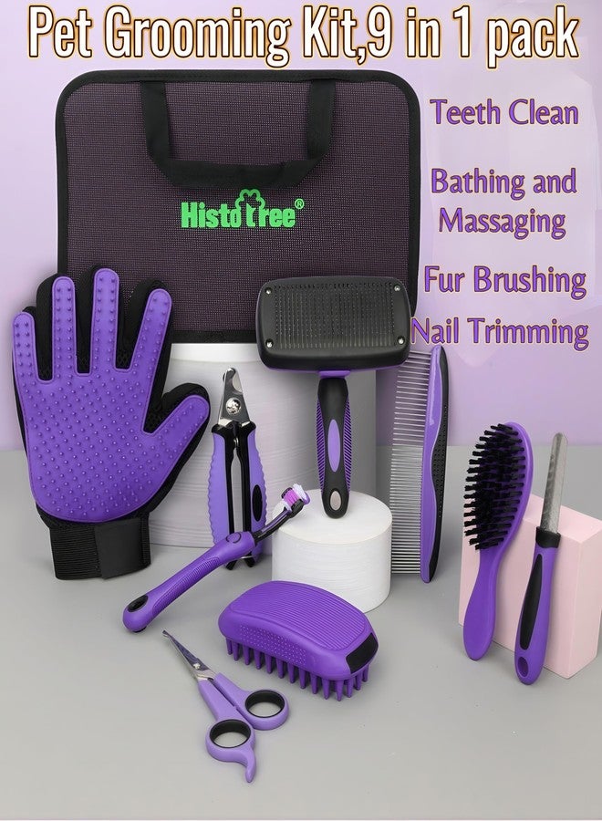 Kriopy Pet Grooming Tools Kit-9 Packs Dog Cat Grooming Kit Dog Cat Grooming Supplies Dog Cat Brush Set Dog Nail Clippers and Cat Trimming Tools for Short and Long Hair Dog Cat Grooming - Image 2