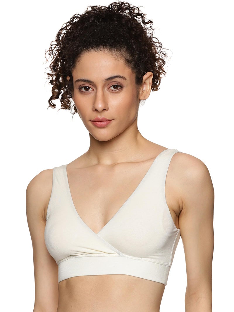 Circus &Circus PureSoft Padded Bra for Women | Non Wired Bra for Women with Insertable Pads | Plunge Bralette for Active & Lounge Wear | Ivory, 2XL - Image 1