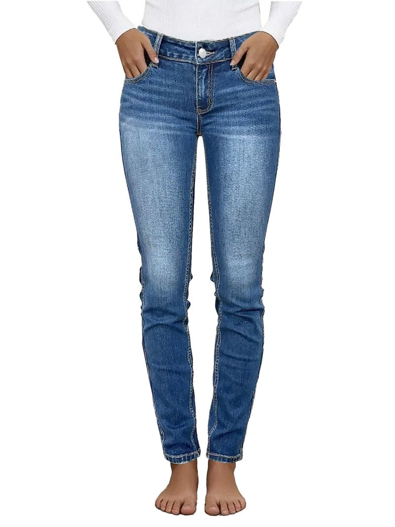Flamingals Mid Waist Women's Skinny Jeans Butt Lifting Slim Fit Casual Wash Stretchy Skinny Leg Denim Pants with Pocket Mid Wash M - Image 1