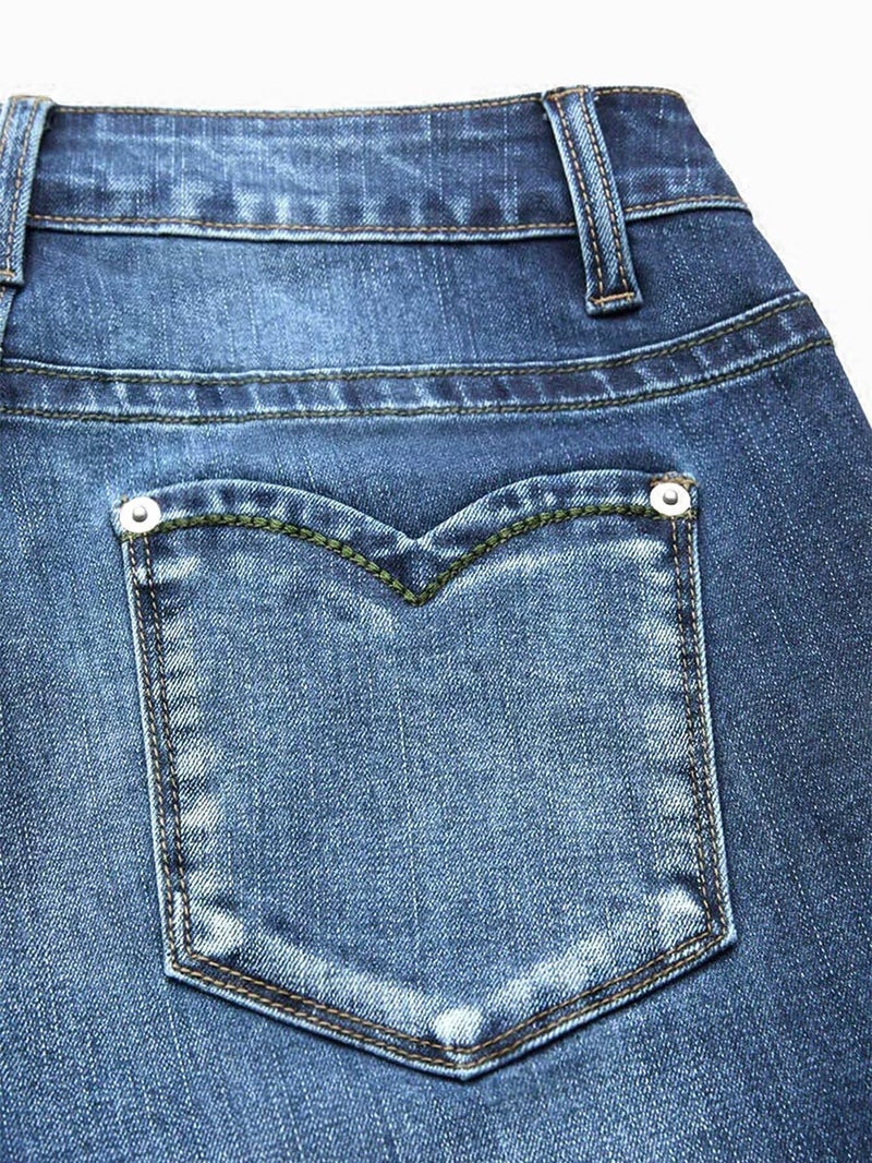 Flamingals Mid Waist Women's Skinny Jeans Butt Lifting Slim Fit Casual Wash Stretchy Skinny Leg Denim Pants with Pocket Mid Wash M - Image 4