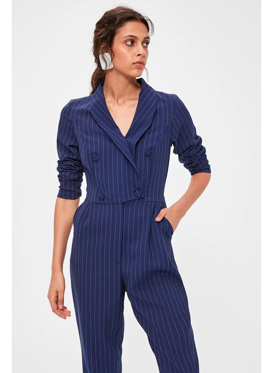 trendyol Double Breasted Striped Jumpsuit