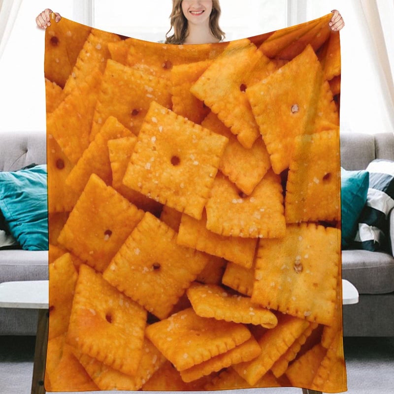 3D Funny Realistic Food Cheese Cracker Flannel Fleece Throw Blankets 50X40 Soft Cozy Fluffy Winter Fall Blanket Cozy Soft Fuzzy Plush Home Decor for Couch Bed Sofa Living Room Bedroom