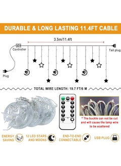 Necomi Led String Lights 11.4Ft Led Fairy Curtain Stars Moon Lights 8 Mode Window Lights Waterproof Ramadan Diwali Home Wedding Party New Year Decoration Remote Control Warm White  - Image 4