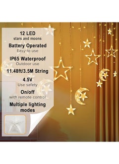 Necomi Led String Lights 11.4Ft Led Fairy Curtain Stars Moon Lights 8 Mode Window Lights Waterproof Ramadan Diwali Home Wedding Party New Year Decoration Remote Control Warm White  - Image 3