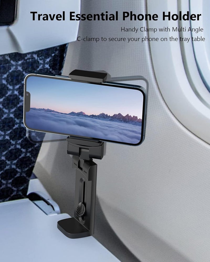 MiiKARE Travel Essentials Airplane Phone Holder, Universal Handsfree Phone Mount for Flying with 360 Degree Rotation, Travel Must Haves Phone Stand for Desk, Tray Table, Black&Black&Black - Image 3