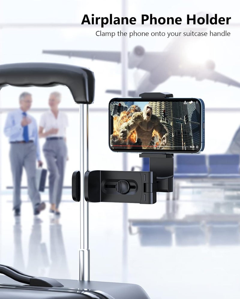 MiiKARE Travel Essentials Airplane Phone Holder, Universal Handsfree Phone Mount for Flying with 360 Degree Rotation, Travel Must Haves Phone Stand for Desk, Tray Table, Black&Black&Black - Image 2