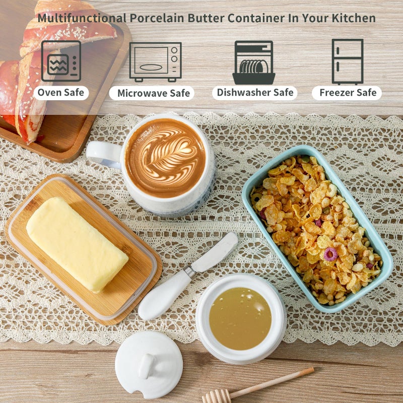 Tikooere Ceramic Butter Dish with Lid,Large Butter Container with Airtight Cover for Countertop or refrigerator,Farmhouse Butter Holder for Kitchen Gifts,Dishwasher Safe,Turquoise Embossed Pattern - Image 4